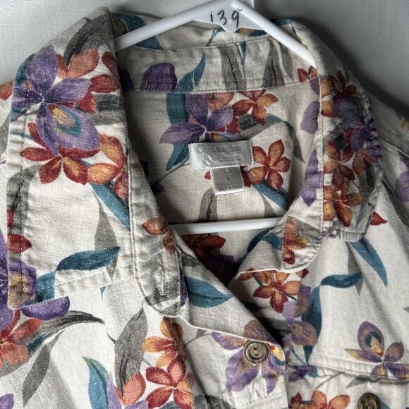 Christopher & Banks Jacket Large Linen Cotton Blend Button-Front Purple Floral - Picture 5 of 8